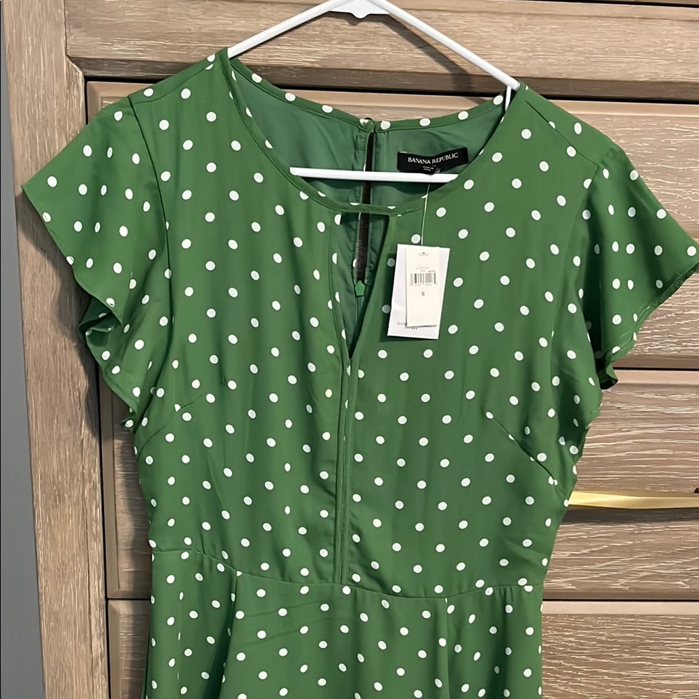 Banana Republic Chic Stylish Polka Dot Dress Green Size 6 NWT - Picture 4 of 5